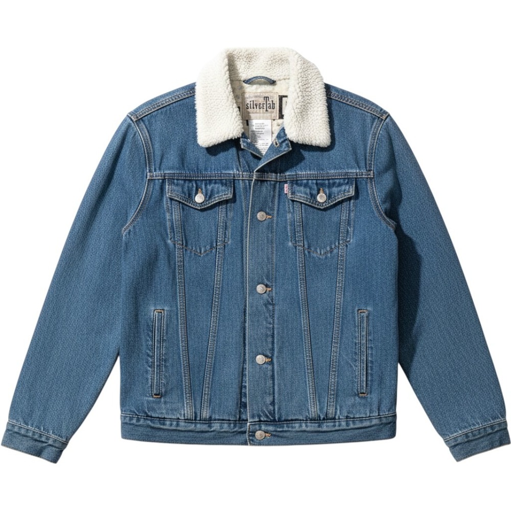 NWT Levi's SilverTab Trucker Jacket Boys XL Blue NWT Sherpa Collar Denim Coat